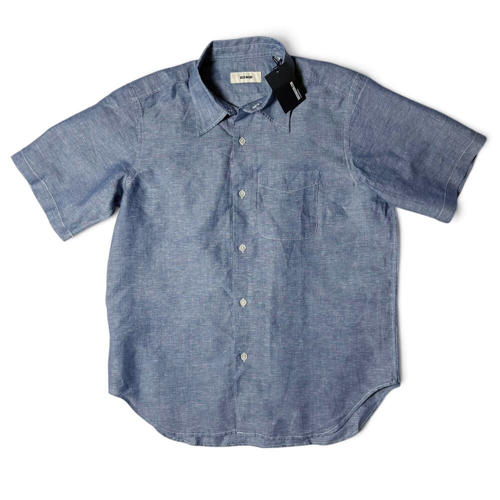Buck Mason Chambray Breeze Linen Cotton SS Shirt Mens Size L Short Sleeve NWT